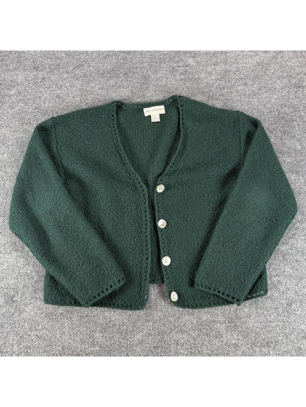 Vintage Jay Jacobs Green Knit Button-Up Cardigan Sweater Mother of Pearl Buttons